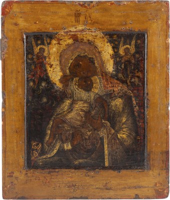 Auction 161<br>SEHR FEINE IKONE MIT DER GOTTESMUTTER MIT DEM CHRISTUSKNABEN MIT BASMA
