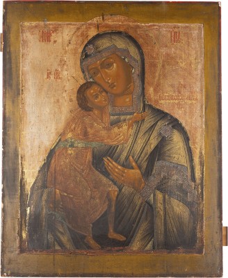 Bild MONUMENTALE UND FEINE IKONE MIT DER GOTTESMUTTER FEODOROWSKAJA AUS EINER KIRCHEN-IKONOSTASE