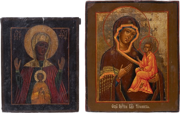 Auktion 161<br>ZWEI IKONEN MIT GNADENBILDERN DER GOTTESMUTTER, DARUNTER EINE DATIERTE IKONE MIT DER GOTTESMUTTER VON TICHWIN (TICHWINSKAJA)