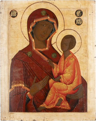 Bild MONUMENTALE IKONE MIT DER GOTTESMUTTER VON TICHWIN (TICHWINSKAJA) AUS EINER KIRCHEN-IKONOSTASE