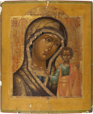 Auktion 161<br>FEINE IKONE MIT DER GOTTESMUTTER VON KASAN (KASANKSKAJA)