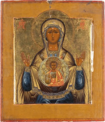 Auktion 161<br>FEINE IKONE MIT DER GOTTESMUTTER DES ZEICHENS (ZNAMENIE)