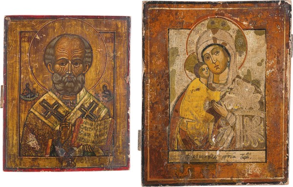 Auktion 161<br>ZWEI IKONEN: HEILIGER NIKOLAUS VON MYRA UND GOTTESMUTTER FEODOROWSKAJA