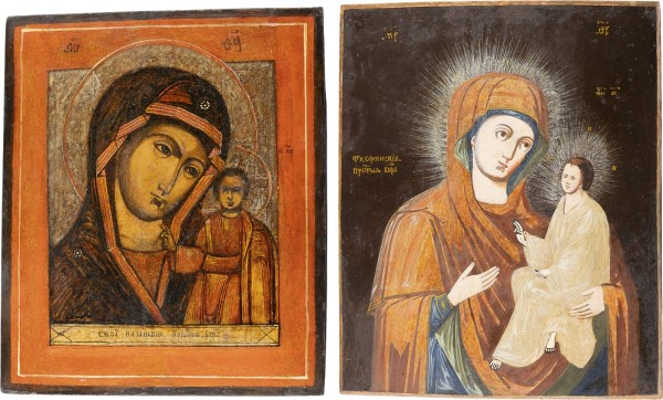 Auktion 161<br>ZWEI IKONEN: GOTTESMUTTER VON KASAN UND GOTTESMUTTER VON TICHWIN