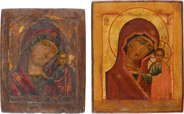 Auction 161<br>ZWEI IKONEN MIT DER GOTTESMUTTER VON KASAN (KASANSKAJA)