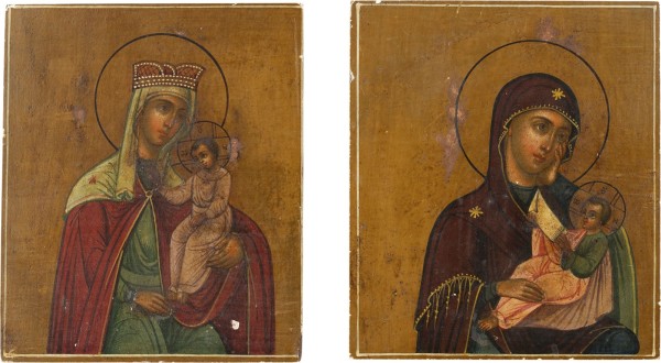 Auktion 161<br>ZWEI IKONEN-FRAGMENTE MIT GNADENBILDERN DER GOTTESMUTTER