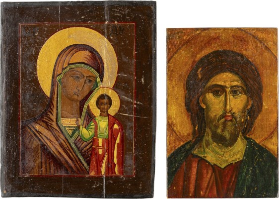 Auction 161<br>ZWEI IKONEN: CHRISTUS PANTOKRATOR UND GOTTESMUTTER VON KASAN