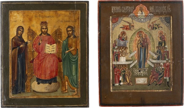 Auktion 161<br>ZWEI KLEINE IKONEN: DEESIS UND GOTTESMUTTER 'FREUDE ALLER LEIDENDEN'