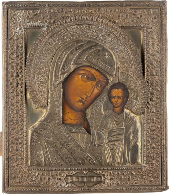 Picture IKONE MIT DER GOTTESMUTTER VON KASAN (KASANSKAJA) MIT OKLAD