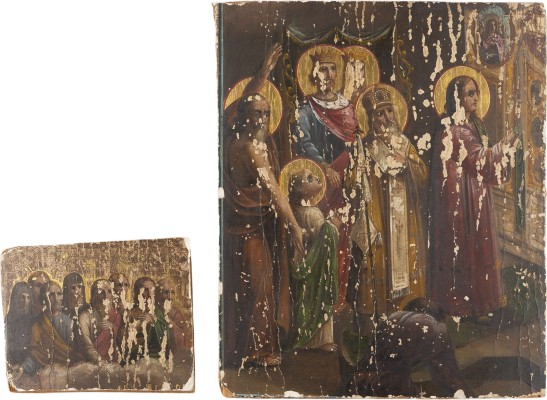 Auction 161<br>ZWEI IKONEN-FRAGMENTE MIT HEILIGEN