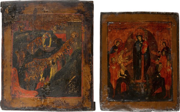 Auction 161<br>ZWEI IKONEN: GOTTESMUTTER 'FREUDE ALLER LEIDENDEN' UND ANASTASIS