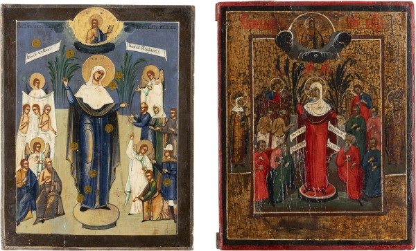 Auction 161<br>ZWEI KLEINE IKONEN: GOTTESMUTTER 'FREUDE ALLER LEIDENDEN'