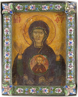 Picture KLEINE IKONE MIT DER GOTTESMUTTER DES ZEICHENS (ZNAMENIE) MIT CLOISONNÉ-EMAIL-MONTIERUNG