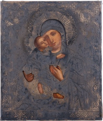 Bild IKONE MIT DER GOTTESMUTTER VON WLADIMIR (WLADIMIRSKAJA) MIT SILBER-OKLAD