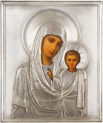 Bild KLEINE IKONE MIT DER GOTTESMUTTER VON KASAN (KASANSKAJA) MIT SILBER-OKLAD