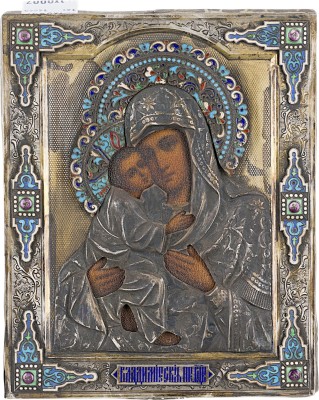 Bild KLEINE IKONE MIT DER GOTTESMUTTER VON WLADIMIR (WLADIMIRSKAJA) MIT CLOISONNÉ-EMAIL-OKLAD