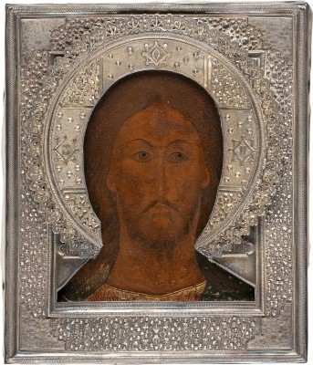 Auktion 161<br>SEHR FEINE IKONE MIT CHRISTUS 'DAS GRIMME AUGE' MIT SILBER-RIZA
