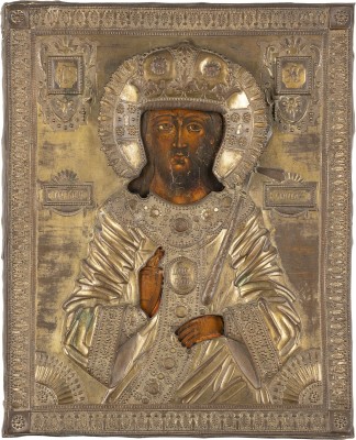 Auction 161<br>GROSSFORMATIGE IKONE MIT CHRISTUS 'ZAR DER ZAREN' MIT OKLAD