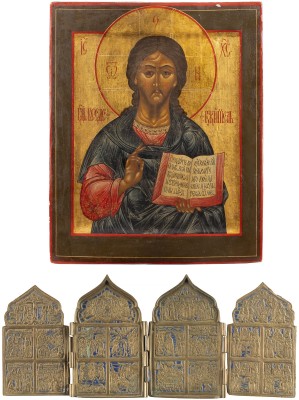 Auktion 161<br>IKONE MIT CHRISTUS PANTOKRATOR UND TETRAPTYCHON