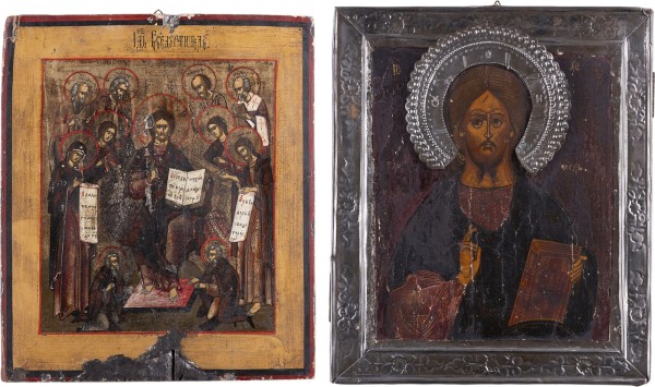 Auction 161<br>ZWEI IKONEN: CHRISTUS PANTOKRATOR UND ERWEITERTE DEESIS