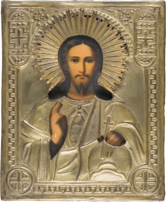 Bild IKONE MIT CHRISTUS PANTOKRATOR MIT OKLAD