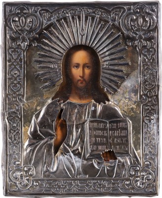Picture IKONE MIT CHRISTUS PANTOKRATOR MIT VERMEIL-OKLAD