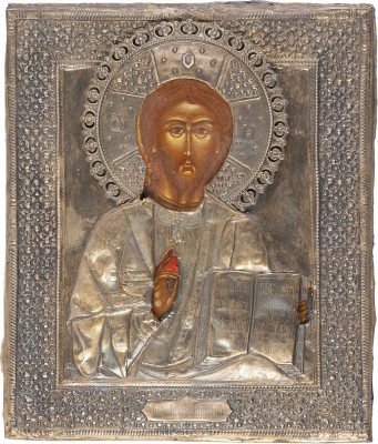 Bild IKONE MIT CHRISTUS PANTOKRATOR MIT SILBER-OKLAD