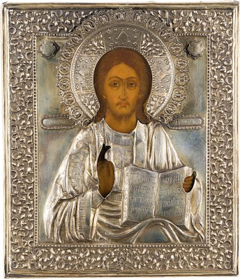 Bild IKONE MIT CHRISTUS PANTOKRATOR MIT VERMEIL-OKLAD