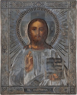 Bild KLEINE IKONE MIT CHRISTUS PANTOKRATOR MIT SILBER-OKLAD