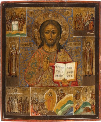 Picture GROSSFORMATIGE IKONE MIT CHRISTUS PANTOKRATOR, HOCHFESTEN UND HEILIGEN
