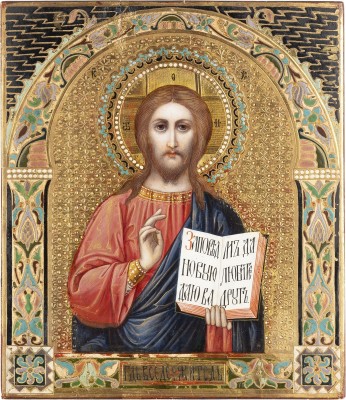 Auktion 161<br>FEINE JUGENDSTIL-IKONE MIT CHRISTUS PANTOKRATOR