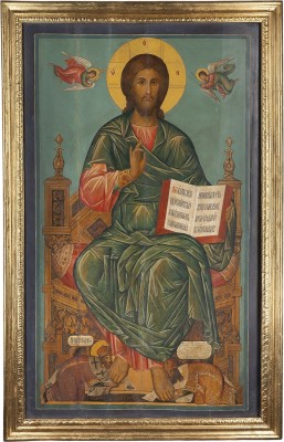 Auktion 161<br>MONUMENTALE DATIERTE IKONE MIT DEM THRONENDEN CHRISTUS AUS EINER KIRCHEN-IKONOSTASE