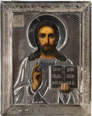 Bild KLEINE IKONE MIT CHRISTUS PANTOKRATOR MIT SILBER-OKLAD