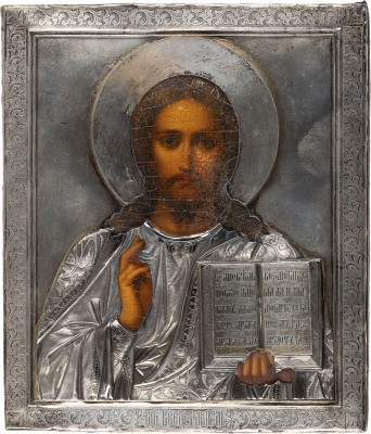Picture IKONE MIT CHRISTUS PANTOKRATOR MIT SILBER-OKLAD
