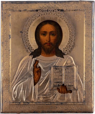 Bild KLEINE IKONE MIT CHRISTUS PANTOKRATOR MIT VERMEIL-OKLAD