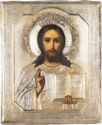 Bild IKONE MIT CHRISTUS PANTOKRATOR MIT SILBER-OKLAD