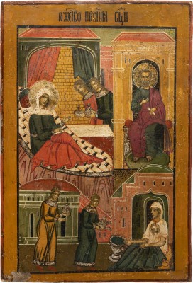 Auktion 161<br>MONUMENTALE IKONE MIT DER GEBURT DER GOTTESMUTTER AUS EINER KIRCHEN-IKONOSTASE