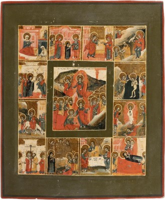 Picture IKONE MIT DER AUFERSTEHUNG UND HÖLLENFAHRT CHRISTI MIT ZWÖLF HOCHFESTEN