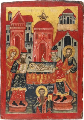 Picture GROSSFORMATIGE IKONE MIT DER BESCHNEIDUNG CHRISTI UND DEM HEILIGEN BASILEIOS