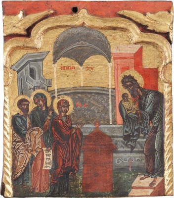Bild FEINE IKONE MIT DER DARBRINGUNG CHRISTI IM TEMPEL AUS EINER KIRCHENIKONOSTASE