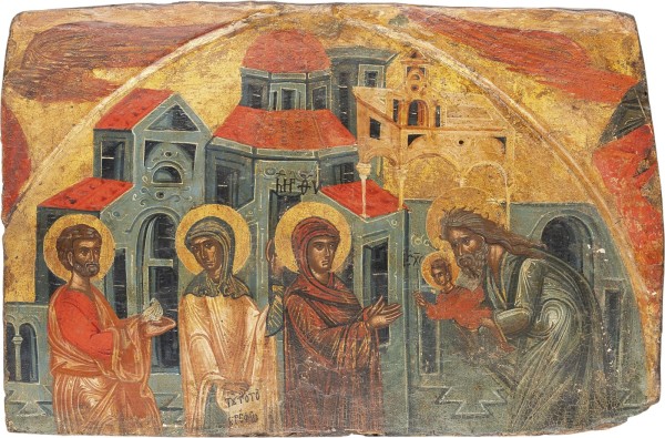 Auktion 161<br>SEHR FEINE UND GROSSE IKONE MIT DER DARBRINGUNG CHRISTI IM TEMPEL