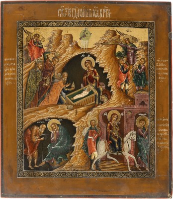 Picture FEINE IKONE MIT DER GEBURT UND ANBETUNG CHRISTI SOWIE DER FLUCHT NACH ÄGYPTEN