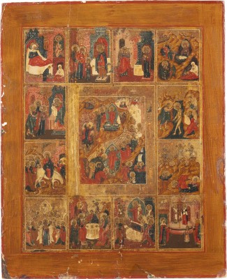 Picture GROSSE IKONE MIT DER HÖLLENFAHRT UND AUFERSTEHUNG CHRISTI MIT ZWÖLF HOCHFESTEN