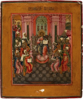 Auktion 161<br>SEHR SELTENE UND FEINE IKONE MIT DEM ZWÖLFJÄHRIGEN CHRISTUS IM TEMPEL
