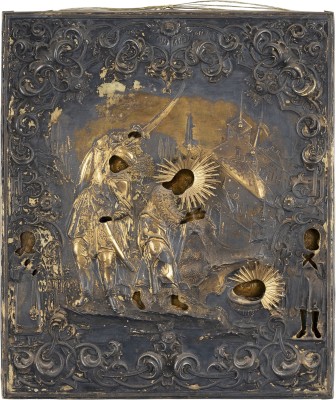 Auktion 161<br>SEHR FEINE IKONE MIT DER ENTHAUPTUNG JOHANNES DES VORLÄUFERS MIT VERMEIL-OKLAD