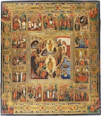Picture IKONE MIT DER AUFERSTEHUNG UND HÖLLENFAHRT MIT ZWÖLF HOCHFESTEN DES ORTHODOXEN KIRCHENJAHRES