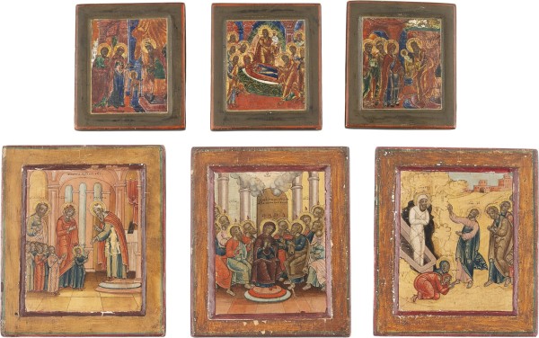 Auktion 161<br>SECHS IKONEN-FRAGMENTE MIT HOCHFESTEN DES ORHTODOXEN KIRCHENJAHRES
