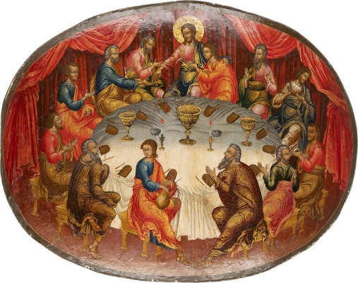 Auction 161<br>SELTENE UND GROSSFORMATIGE IKONE MIT DEM LETZTEN ABENDMAHL AUS EINER KIRCHEN-IKONOSTASE