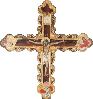 Bild MONUMENTALES IKONOSTASEN-KREUZ MIT DER KREUZIGUNG CHRISTI UND DEM TETRAMORPH