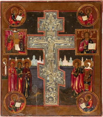 Picture GROSSFORMATIGE STAUROTHEK MIT DER KREUZIGUNG CHRISTI, DER VERKÜNDIGUNG, CHRISTUS PANTOKRATOR UND DEN VIER EVANGELISTEN